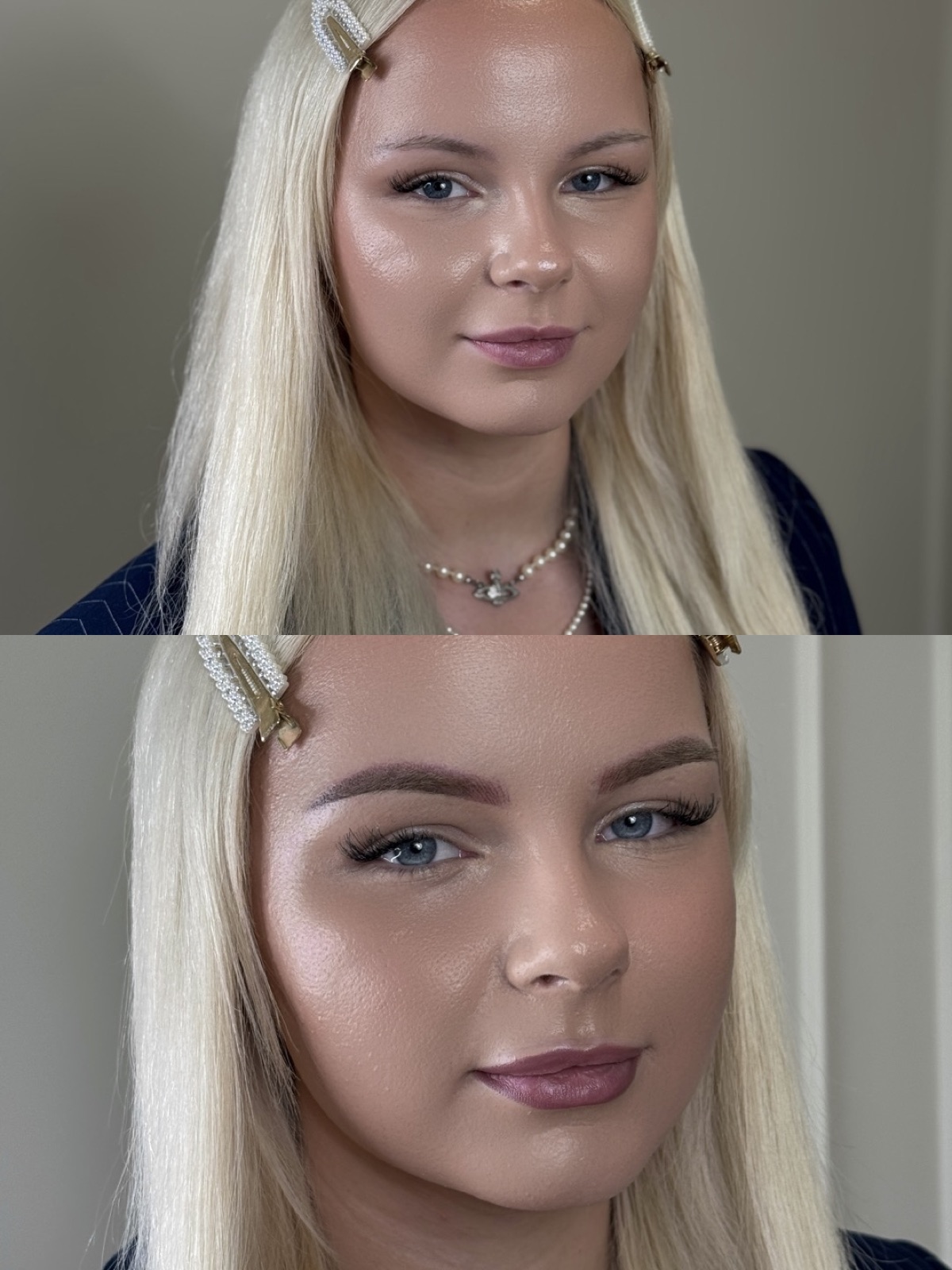 Vorher-Nachher-Vergleich: Augenbrauen und Lippen vor und nach dem Permanent Make-up bei Verèa Aesthetics